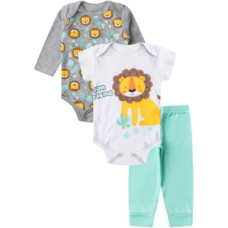Kit Body Infantil Longo 3 Peças Kappes Cinza G