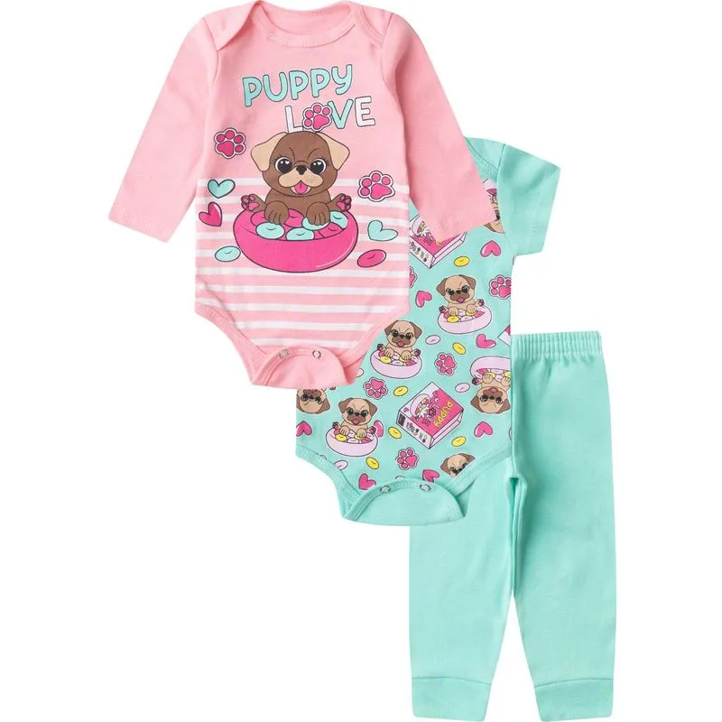 Kit Body Infantil Longo 3 Peças Kappes Rosa G