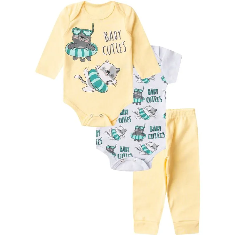 Kit Body Infantil Longo 3 Peças Kappes Amarelo RN