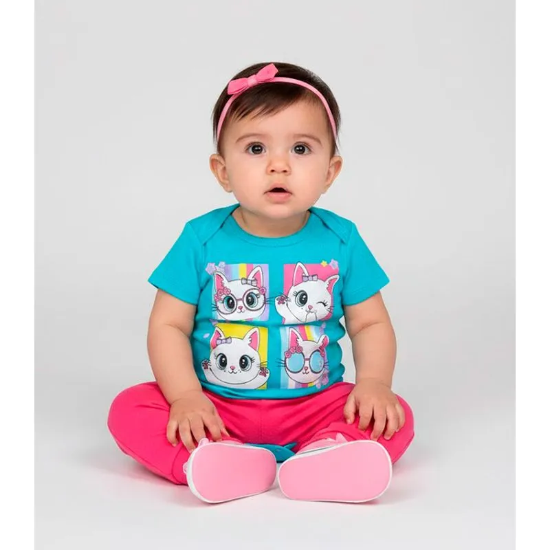 Kit Body Infantil Longo 3 Peças Kappes Rosa GG