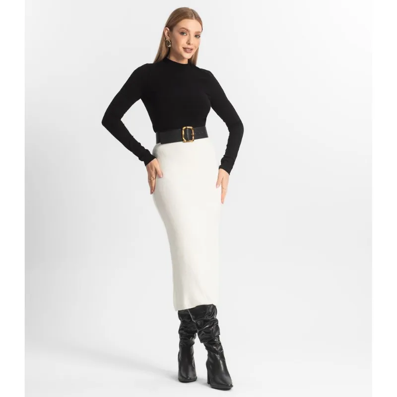 Saia Midi Feminina Tricot Epifani Branco P
