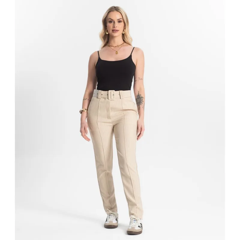 Calça Alfaiataria Tradicional Com Cinto Select Bege M