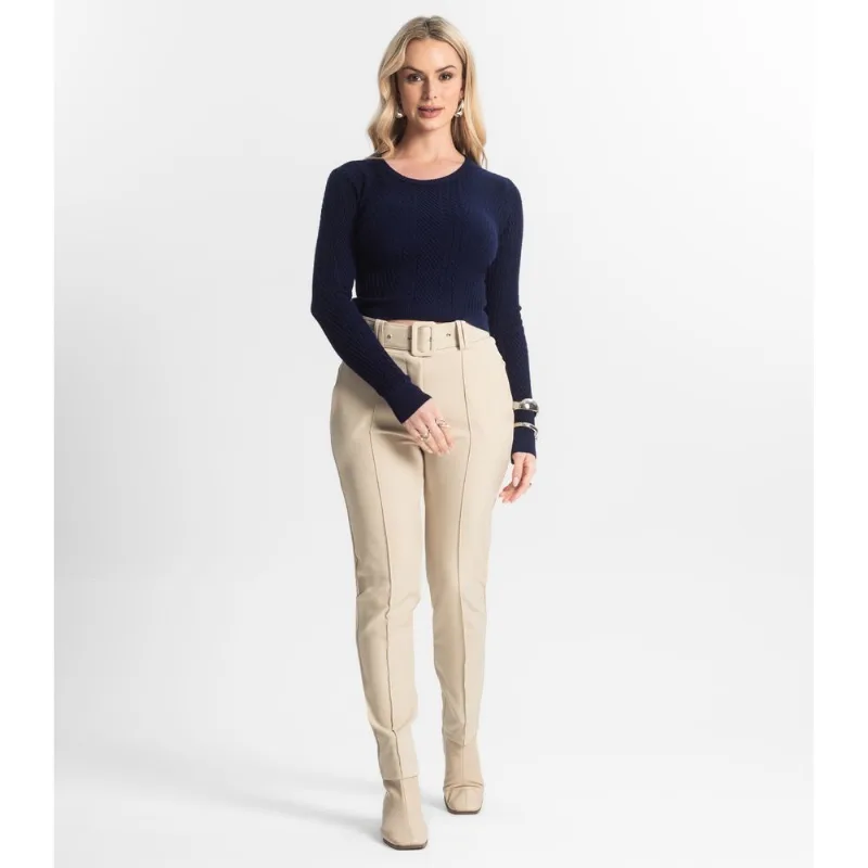 Calça Alfaiataria Tradicional Com Cinto Select Bege M