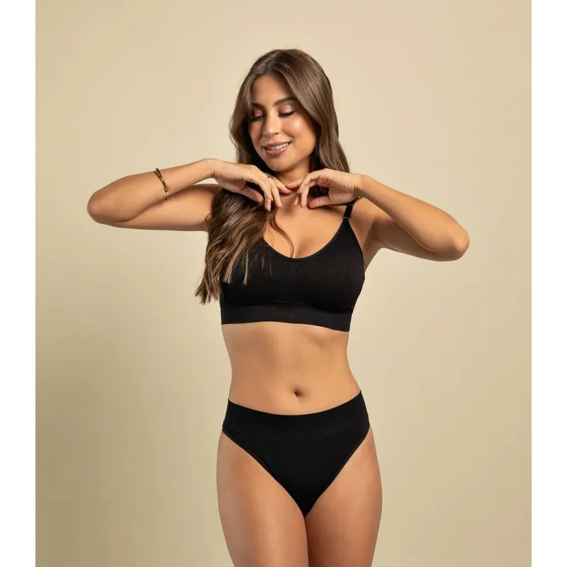 Calcinha Tanga Cós Largo Sem Costura Basic Pro Preto P