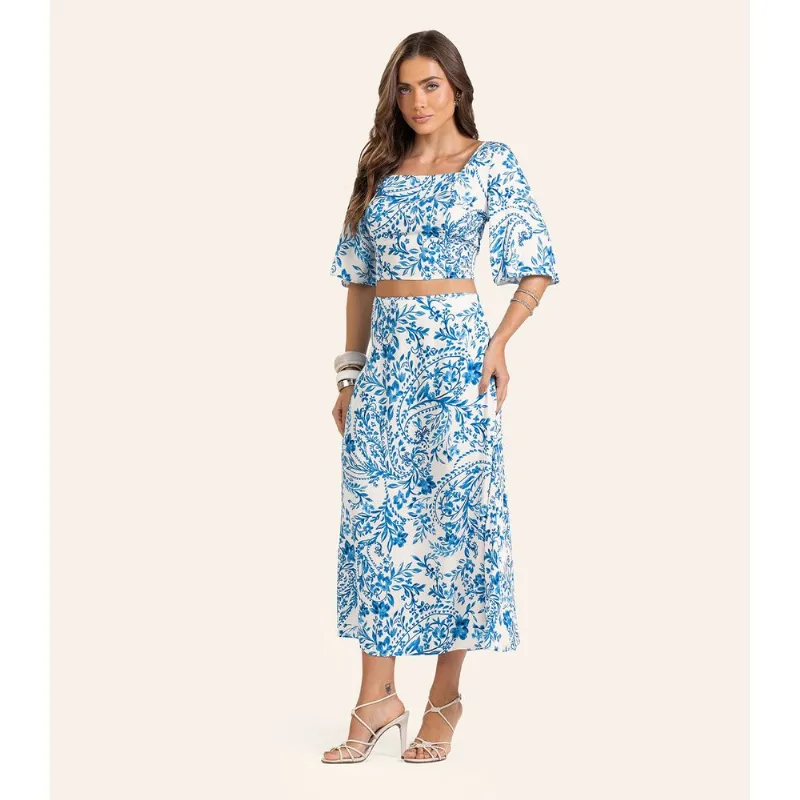 Saia Midi Viscose Khyara Feminina Endless Bege GG