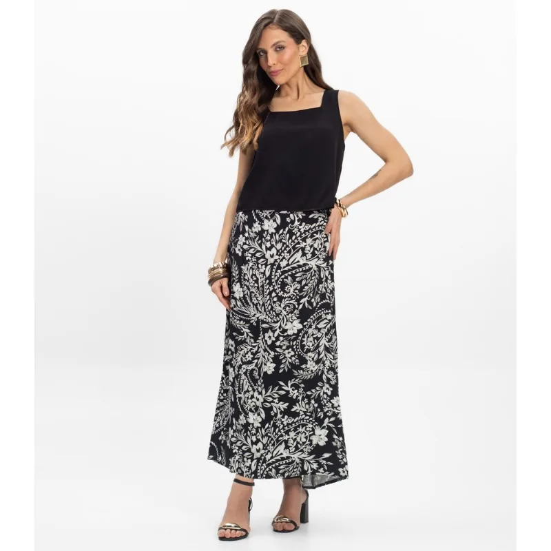 Saia Midi Viscose Khyara Feminina Endless Preto G