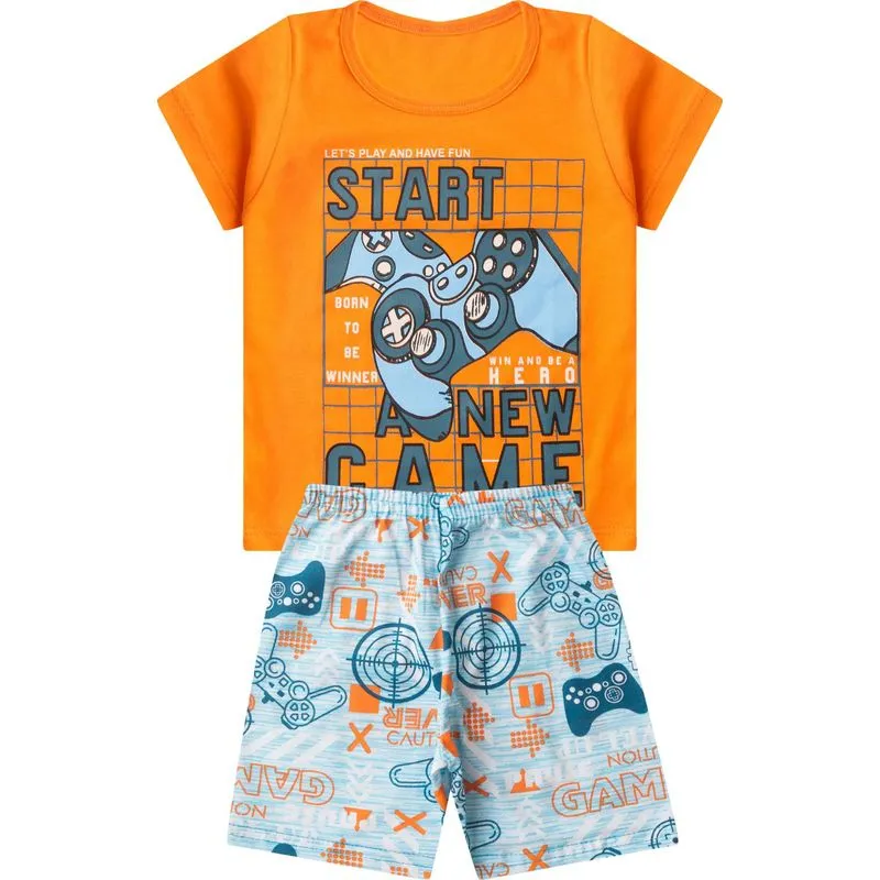 Pijama Infantil Masculino Brilha No Escuro Kappes Laranja 4