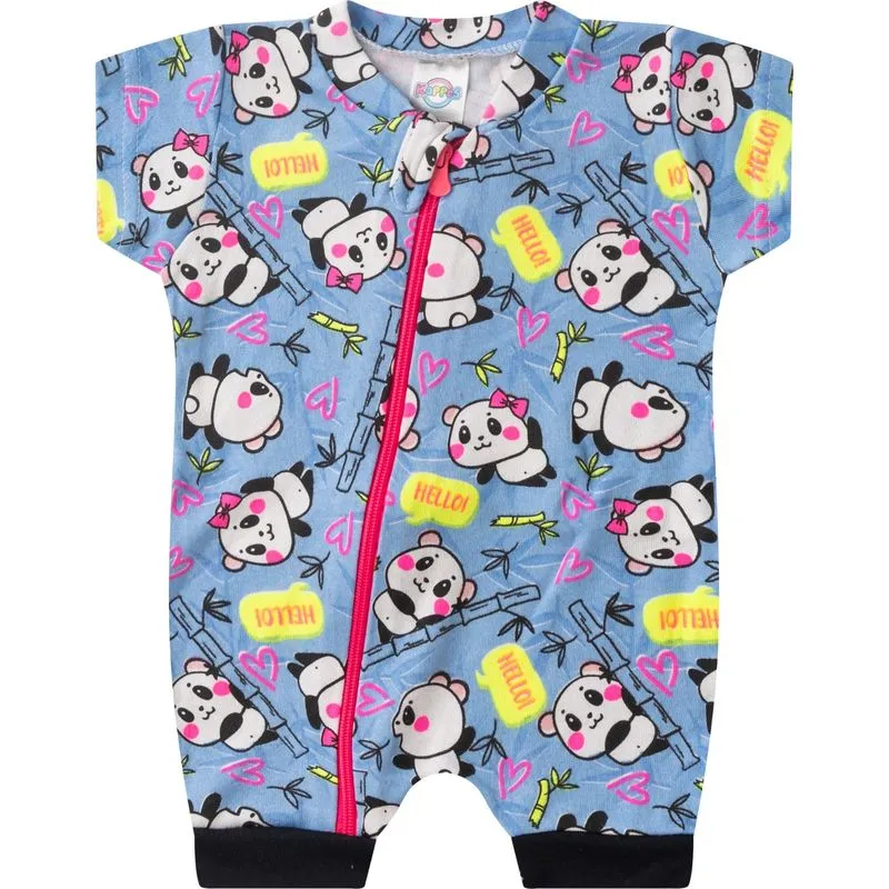 Macacão Bebe Curto Com Zíper Suedine Kappes Azul M