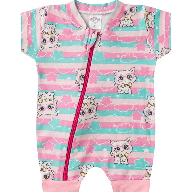Macacão Bebe Curto Com Zíper Suedine Kappes Rosa M