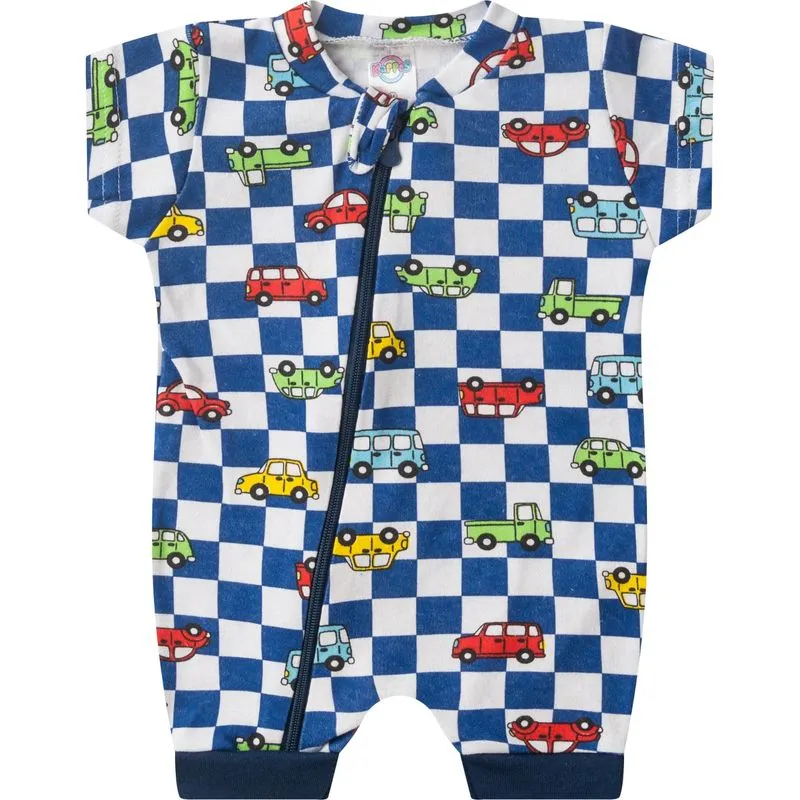 Macacão Bebe Curto Com Zíper Suedine Kappes Azul 1