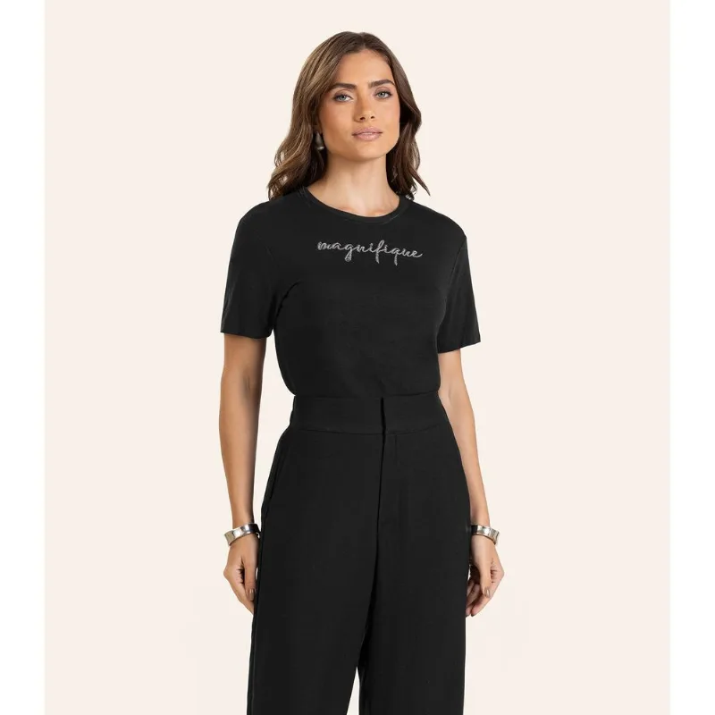 T- shirt em Viscotorcion Feminina Endless Preto M