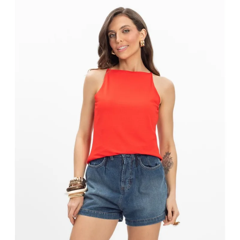 Blusa de Alça Visco Maquinetada Feminina Endless Laranja GG
