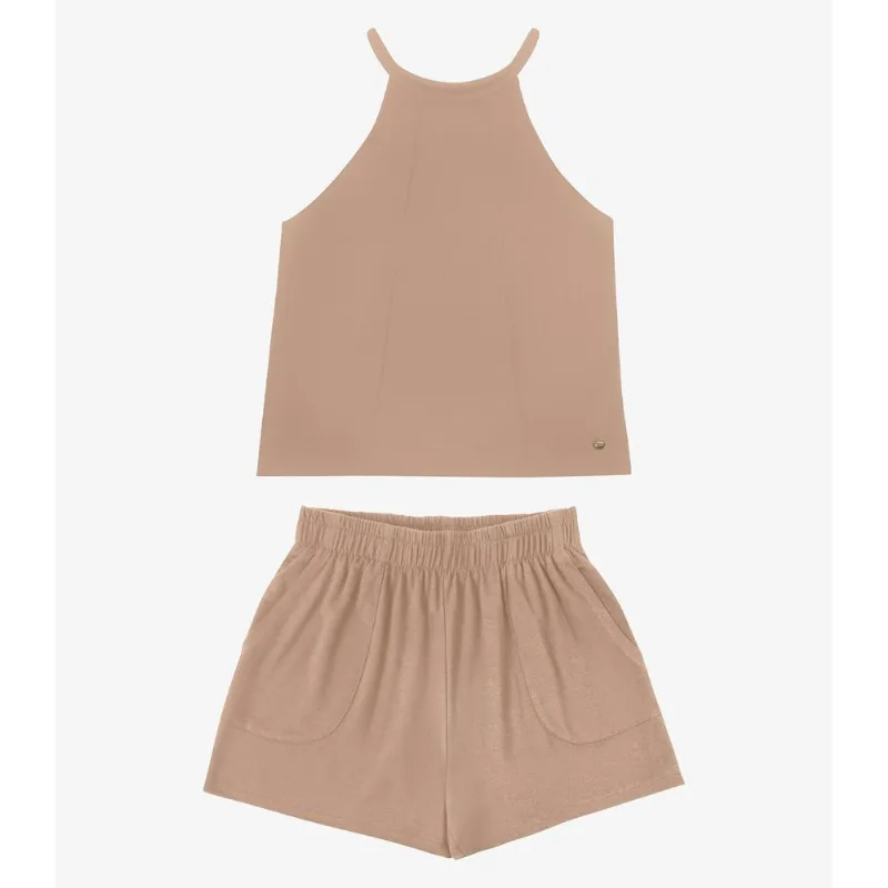 Conjunto Regata com Shorts Feminino Rovitex Marrom M