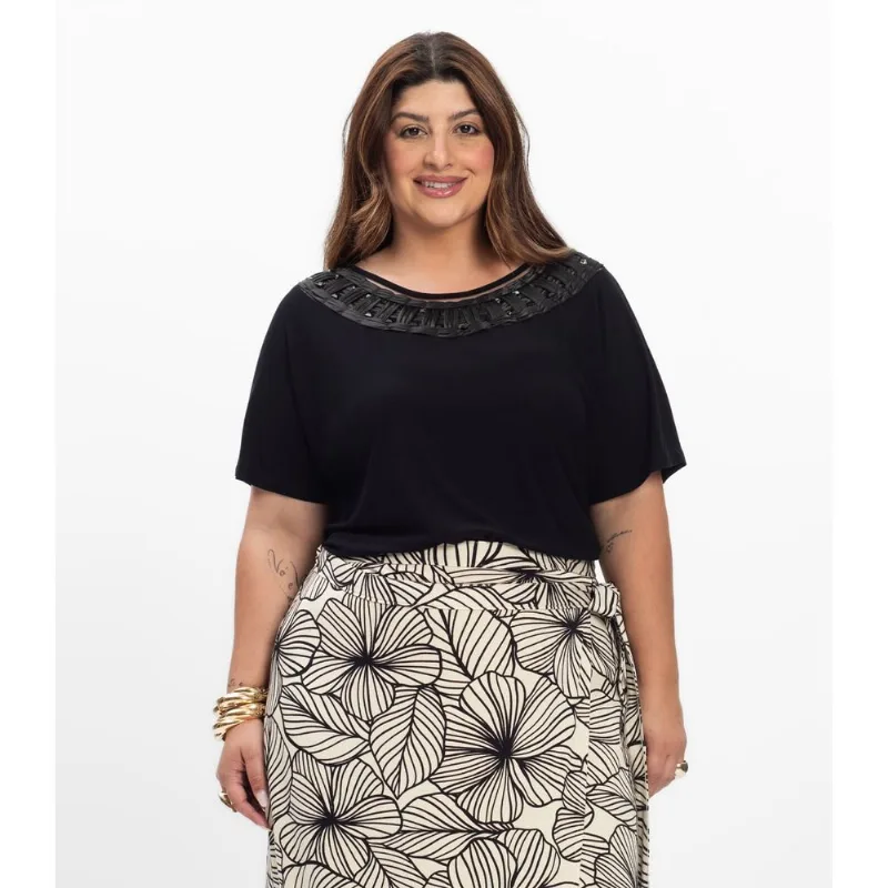 Blusa Manga Morcego Feminina Plus Size Secret Glam Preto Plus G4