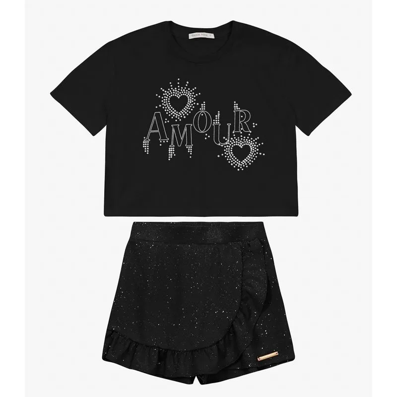 Conjunto Menina Blusa com Shorts Saia Trick Nick Preto 12