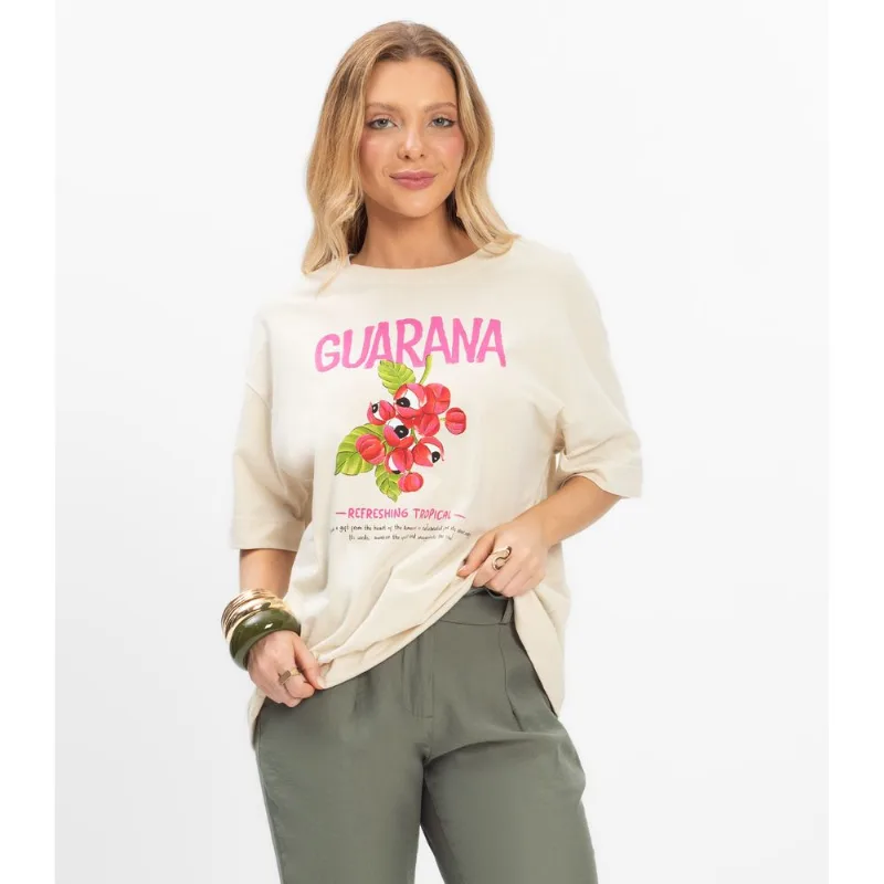 T- Shirt Overzised Meia Malha Feminina Rovitex Bege P