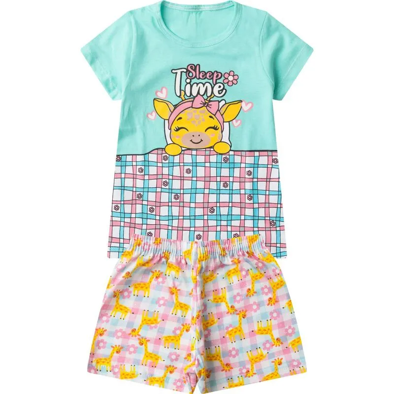 Pijama Verão Menina Brilha no Escuro Kappes Azul 6