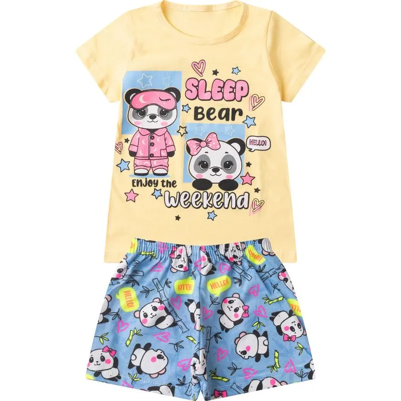 Pijama Verão Menina Brilha no Escuro Kappes Amarelo 8