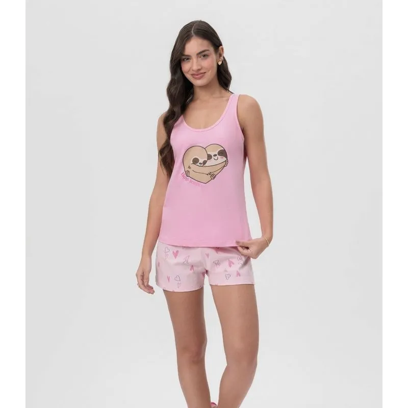 Short Doll Regata Estampada Mensageira Da Paz Rosa P
