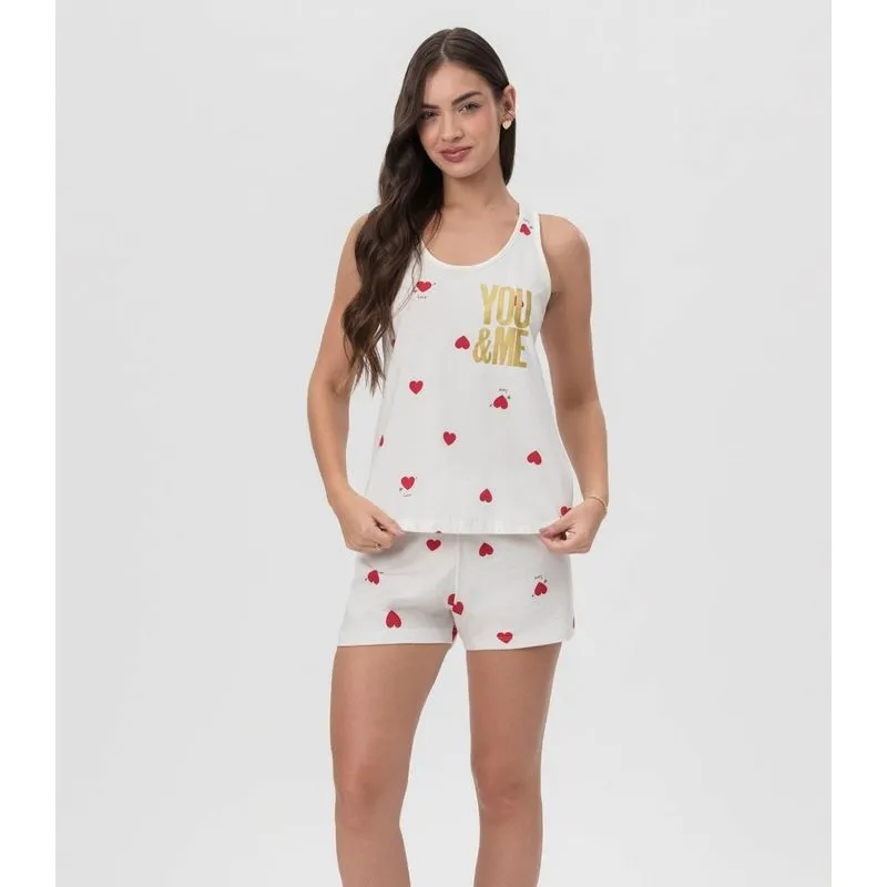 Short Doll Regata Corações Mensageira Da Paz Branco P
