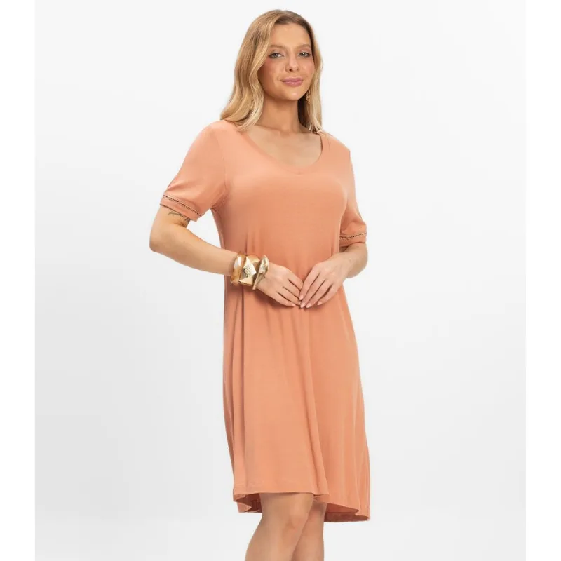 Vestido Curto Feminino Ribana de Viscose Rovitex Marrom P