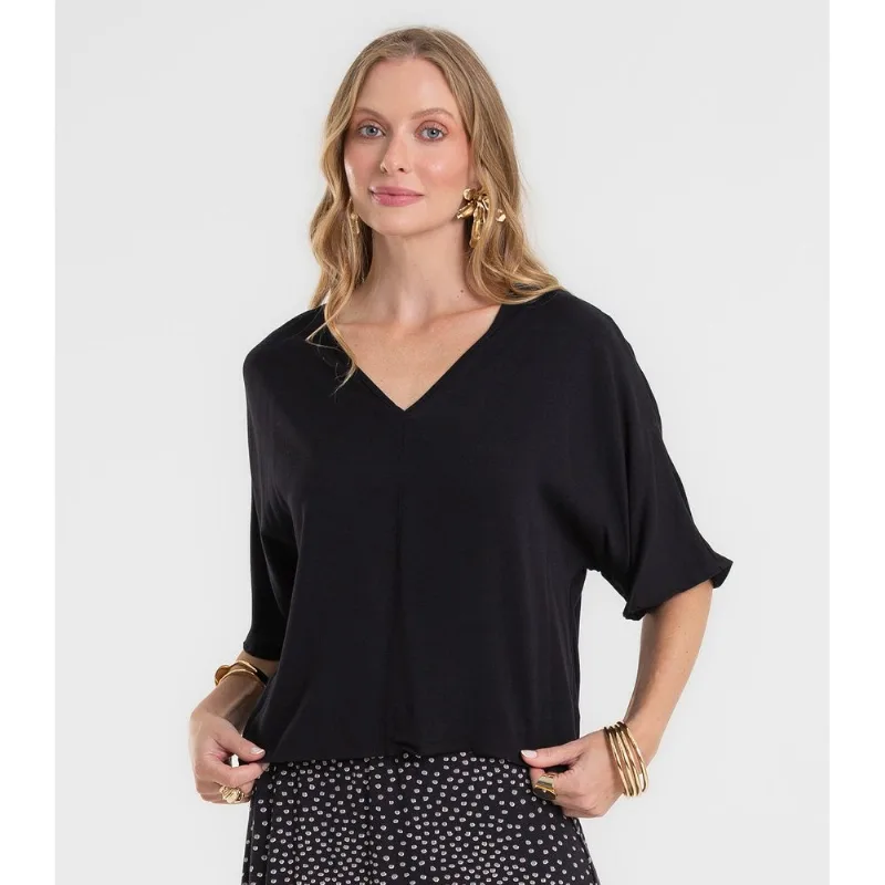 Blusa Feminina Com Recorte em Viscose Rovitex Preto M