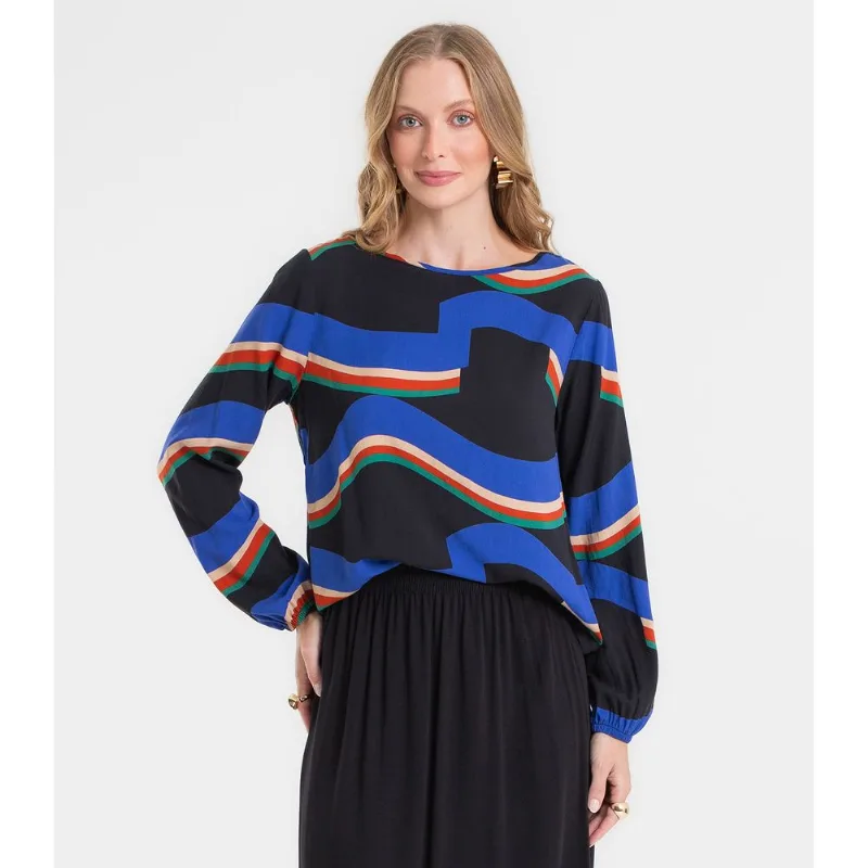 Blusa Manga Longa Feminina Estampada Rovitex Preto M