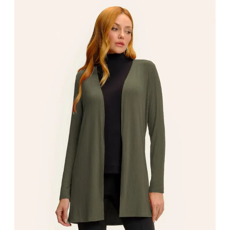 Cardigan Feminino Ribana Canelada Básico Endless Verde GG
