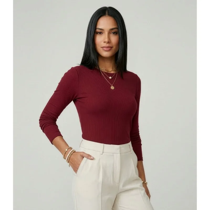 Blusa Feminina Manga Longa Visco Tricot Rovitex Vermelho M