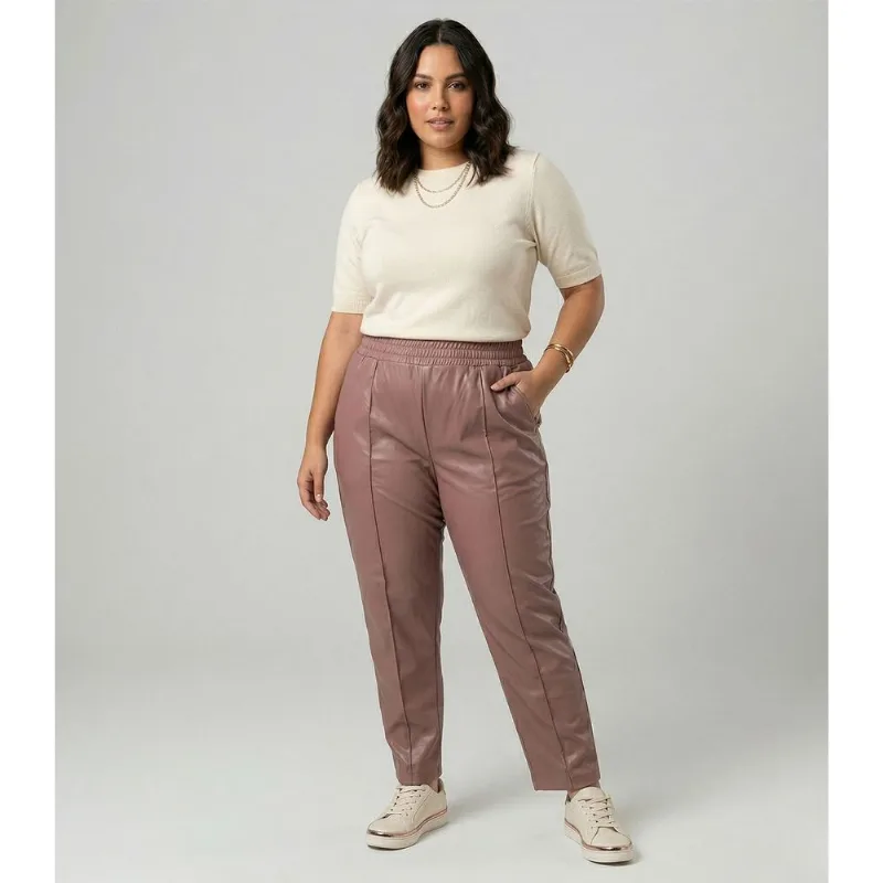 Calça Feminina Courino Plus Size Secret Glam Preto Plus G2
