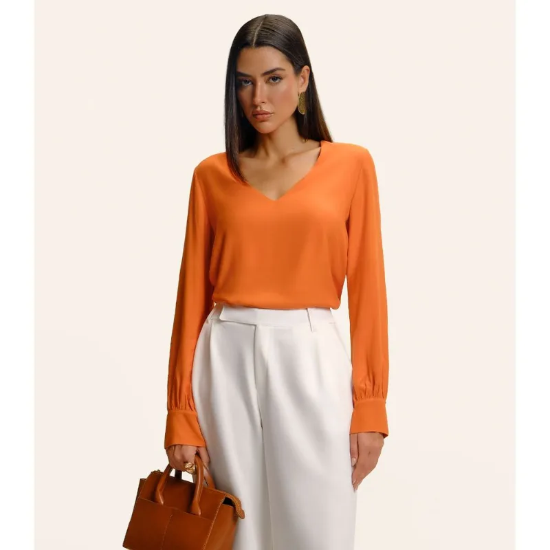Blusa Feminina Manga Longa Decote V Endless Laranja M