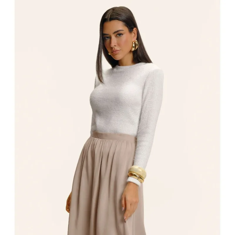 Blusa Feminina Manga Longa Tricot Felpudo Endless Bege G