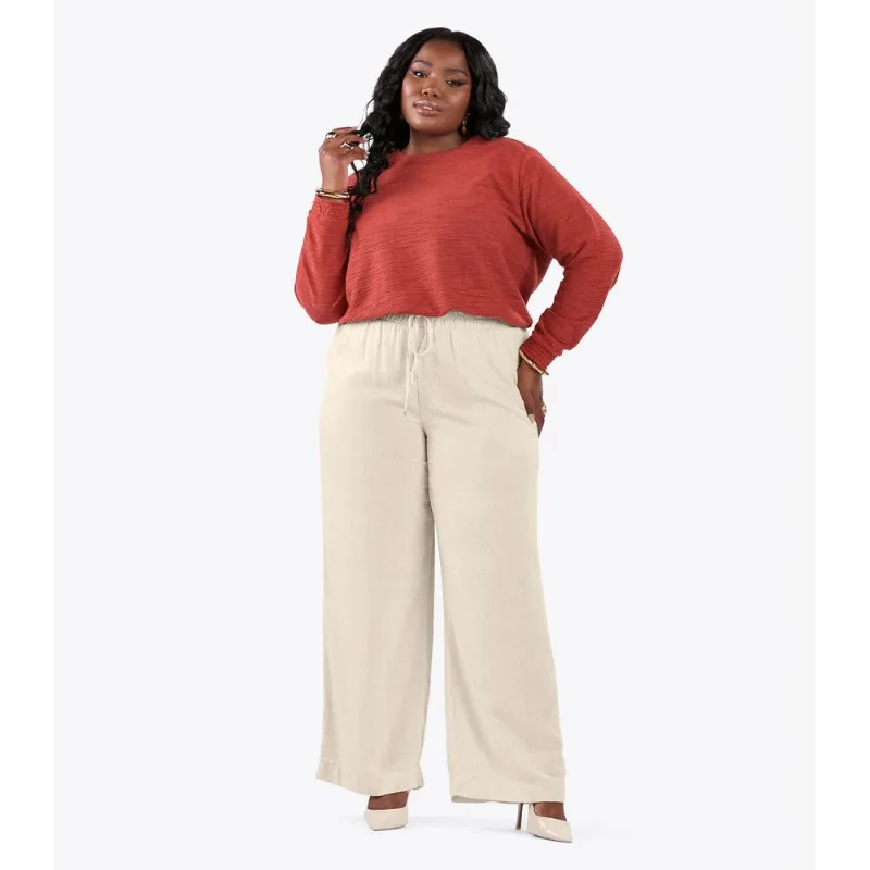 Calça Pantalona Linho Plus Size Secret Glam Bege Plus G4