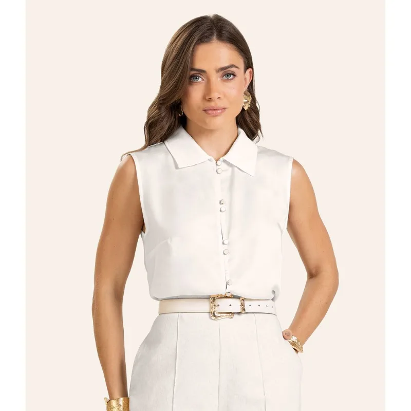 Camisa Gola Polo Viscose Khyara Feminina Endless Bege GG