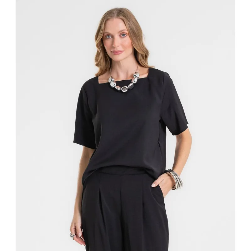 Blusa Feminina Decote Quadrado Em Tecido Rovitex Preto GG