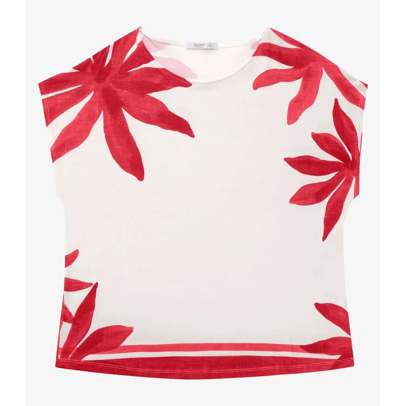 Blusa Manga Curta Feminina Plus Size Secret Glam Vermelho Plus G1