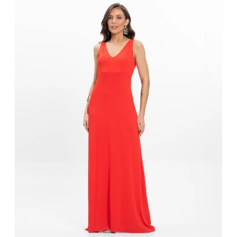 Vestido Feminino Longo Visco Maquinetada Endless Laranja P