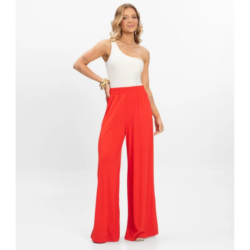 Calça Pantalona Feminina Visco Maquinetada Rovitex Laranja G