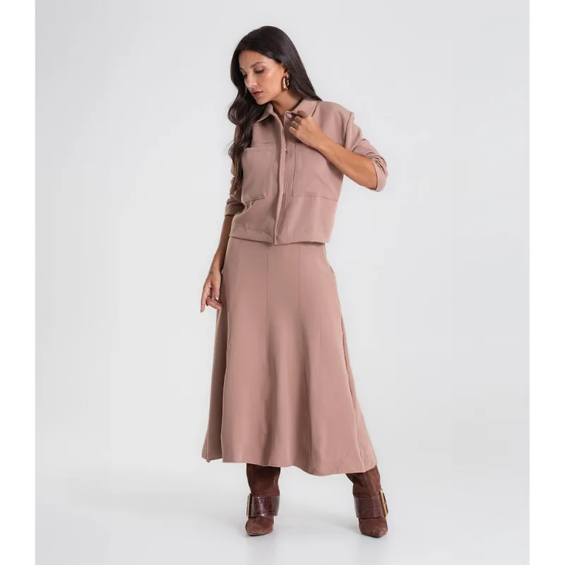Saia Feminina Midi Evasê Em Alfaiataria Endless Marrom G