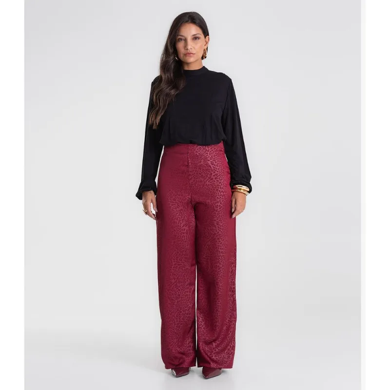 Calça Endless Jacquard Acetinado Onças Feminino Vermelho G