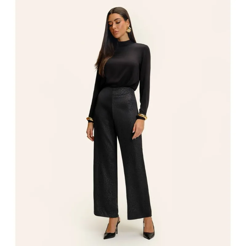 Calça Endless Jacquard Acetinado Onças Feminino Preto P