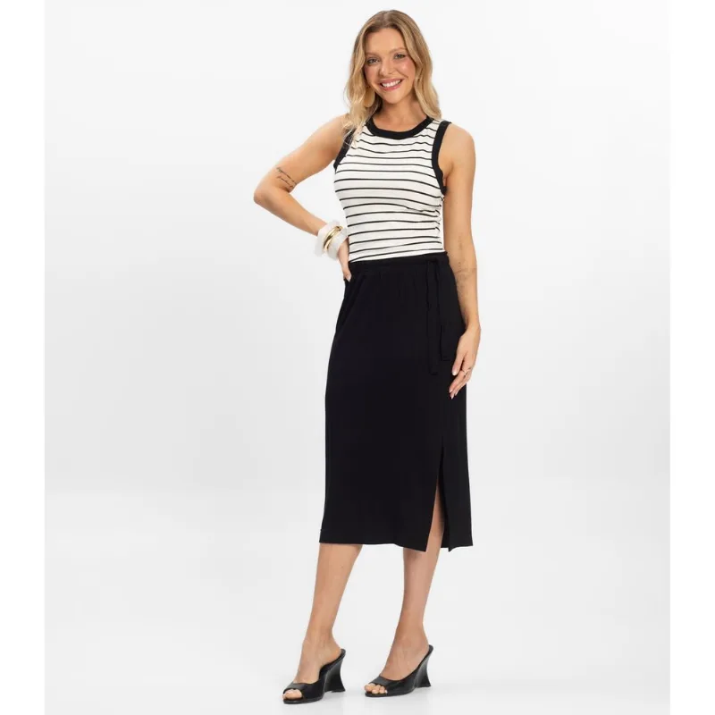 Saia Super Midi Visco Maquinetada Rovitex Preto P