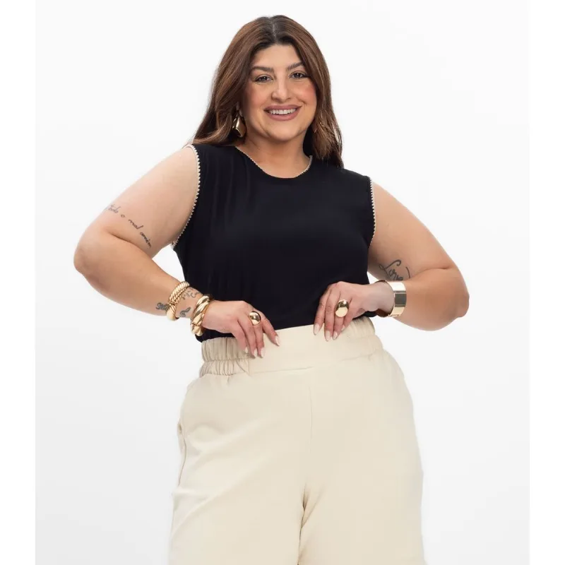 Regata Em Viscose Feminina Plus Size Secret Glam Preto Plus G4