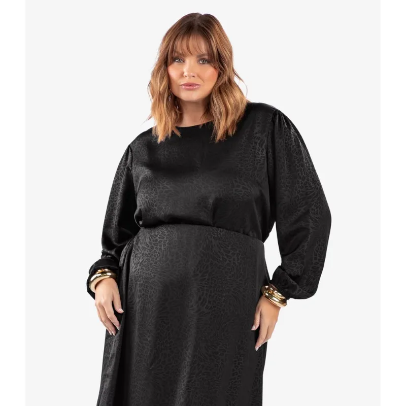 Blusa Feminina Manga Bufante Plus Size Secret Glam Preto Plus G4