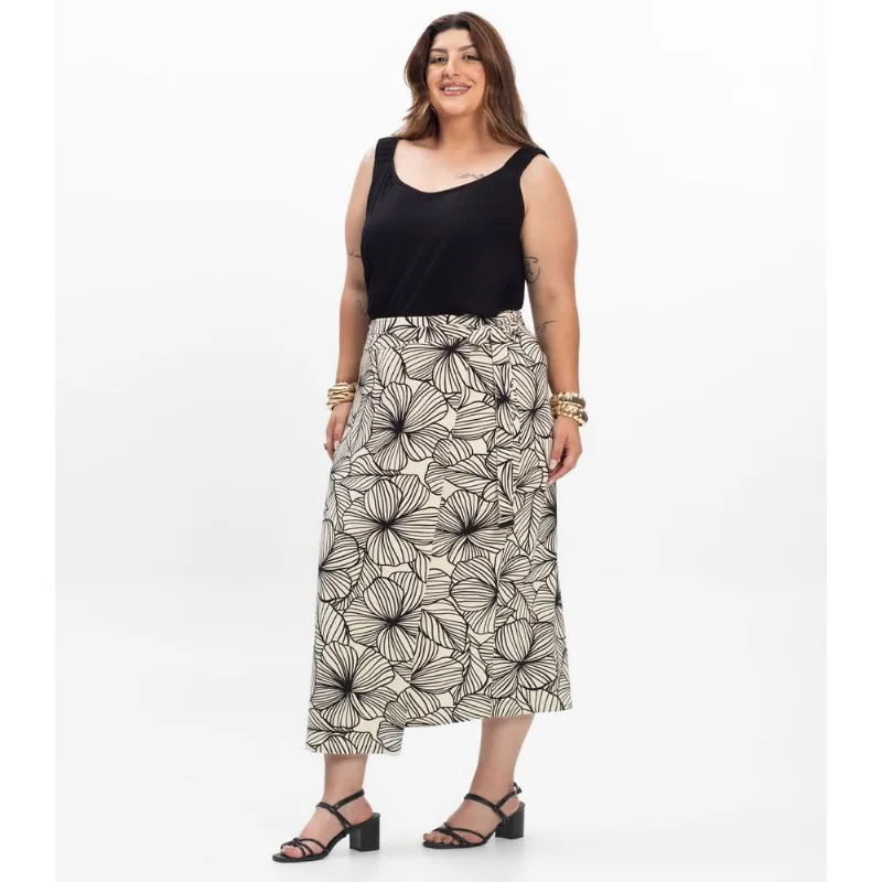 Saia Super Midi Feminina Plus Size Secret Glam Bege Plus G4