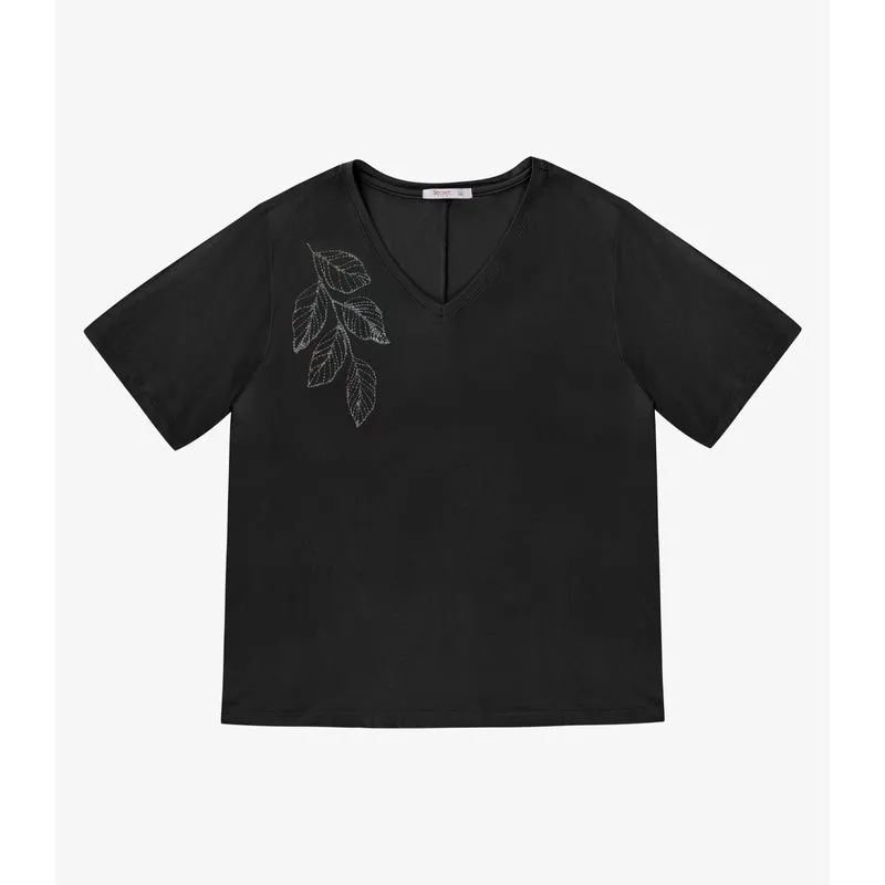 Blusa Manga Curta Feminina Plus Size Secret Glam Preto Plus G1