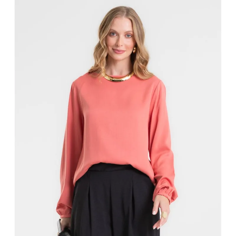 Blusa Manga Longa Feminina Em Viscose Rovitex Laranja M