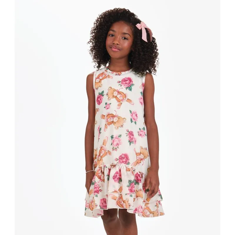 Vestido Meia Malha e Chiffon Trick Nick Bege 6