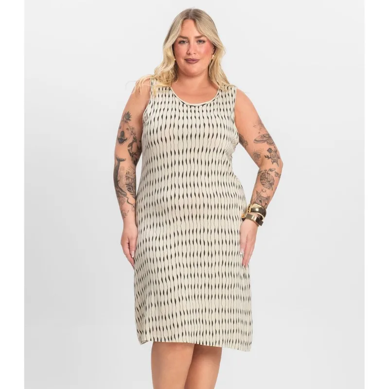 Vestido Plus Size Estampado Infinita Cor Bege G1