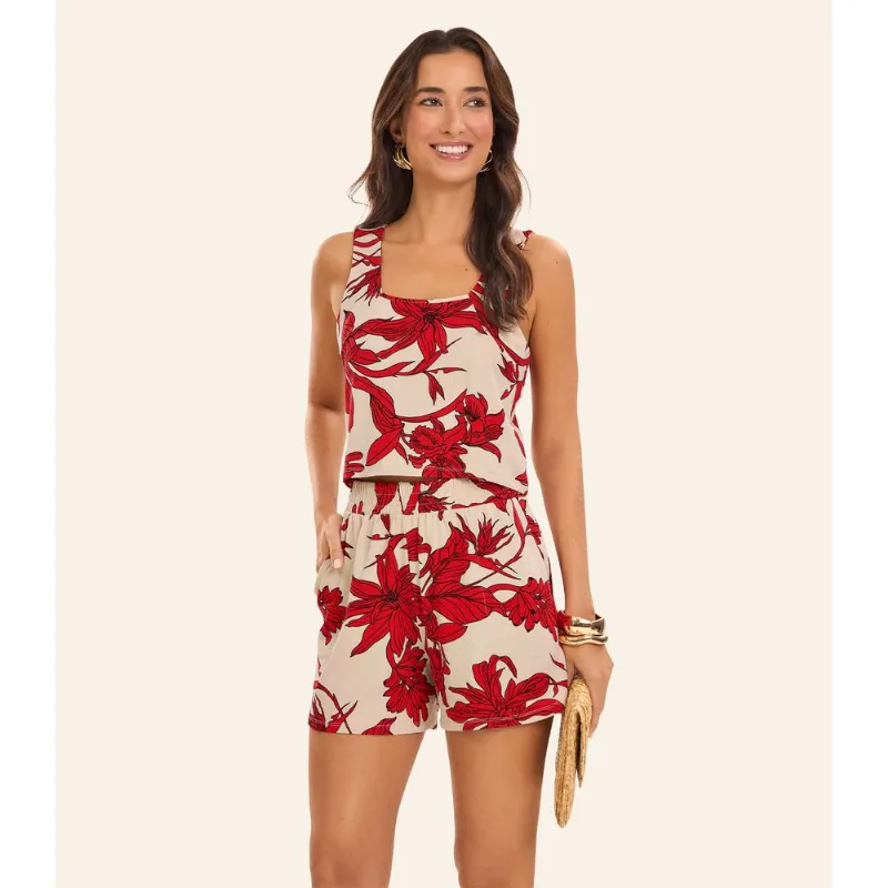 Conjunto Regata com Shorts Feminino Rovitex Vermelho GG